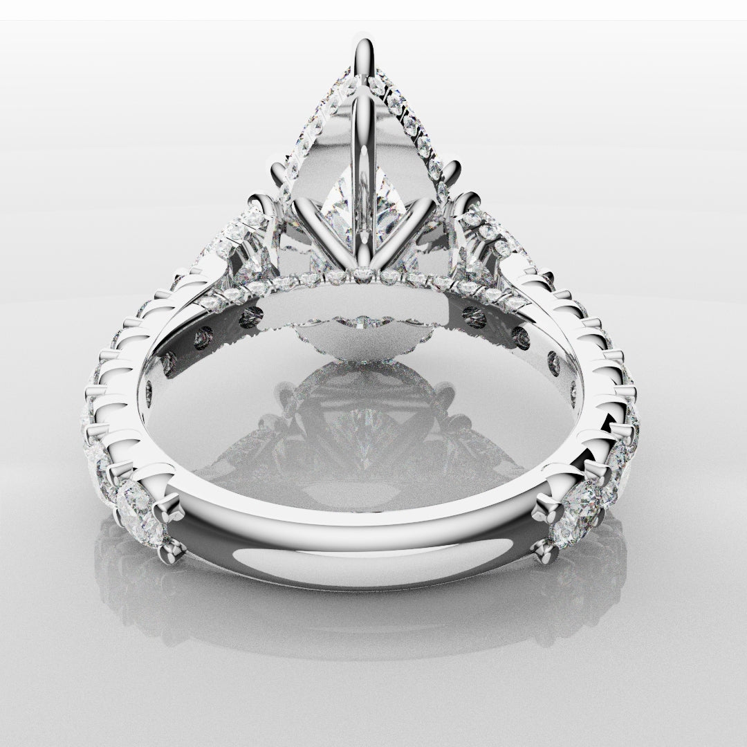 Pear and Trilliant Diamond Trilogy Engagement Ring - With Hidden Halo Detailing