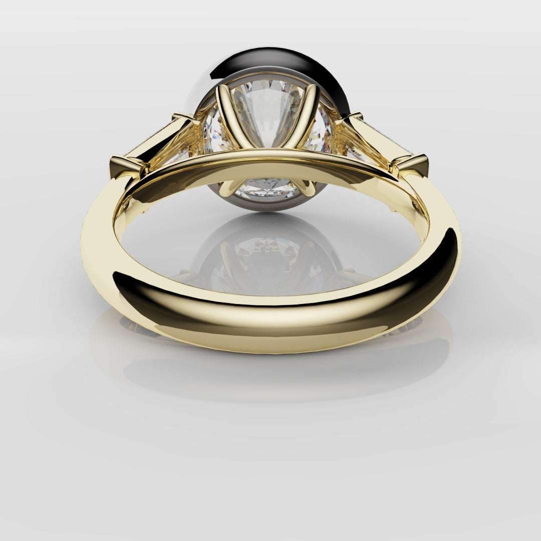 Round and Baguette Diamond Trilogy Rubover Set Engagement Ring