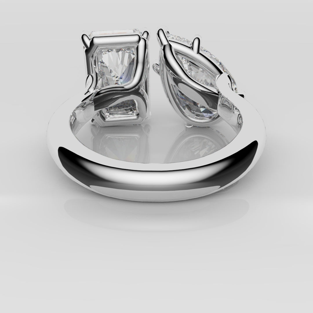 Radiant and Pear Diamond Toi & Moi Engagement Ring