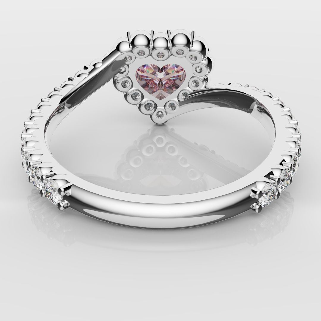 Pink Heart Diamond Halo Engagement Ring