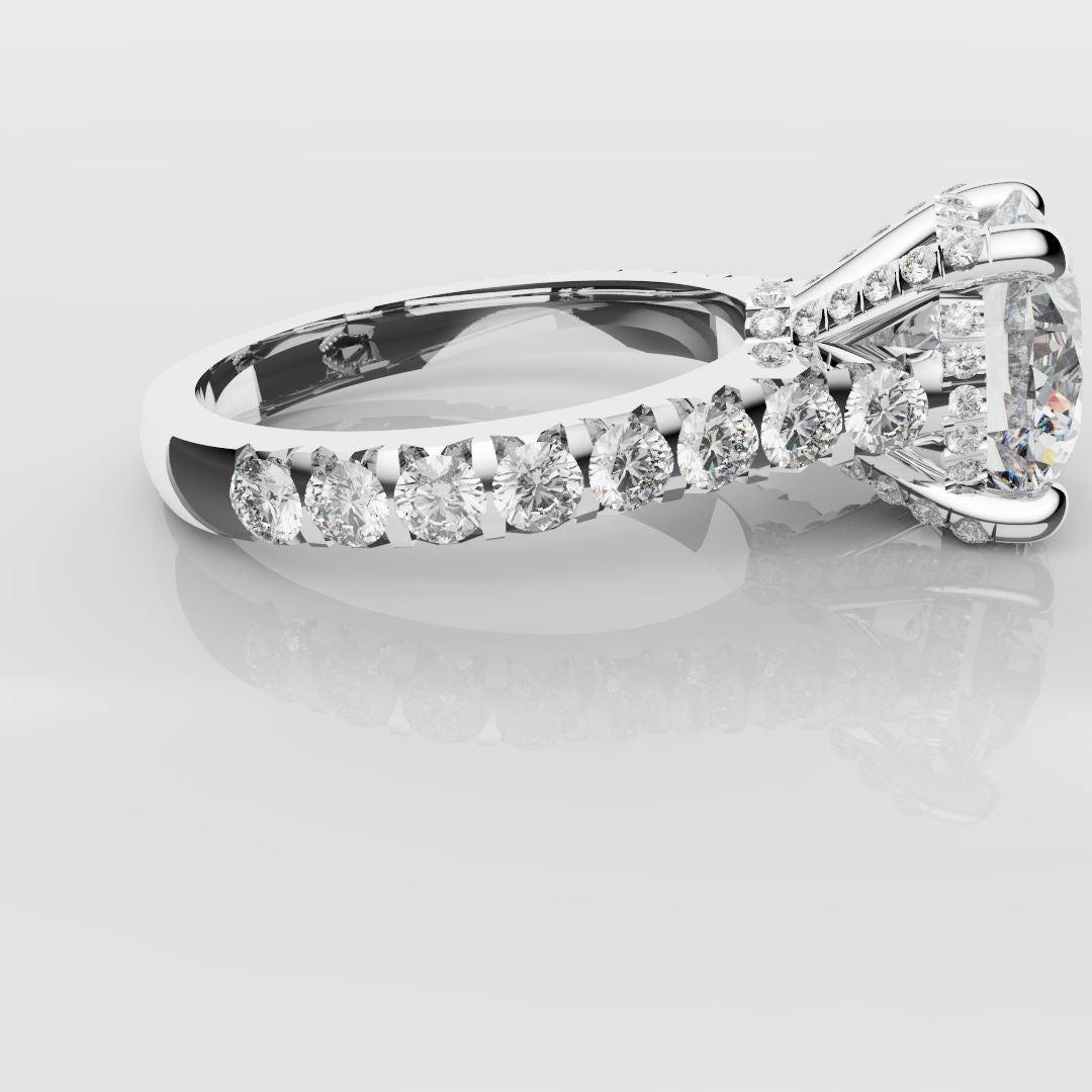 Round Brilliant Cut Hidden Halo With Diamond Set Claws