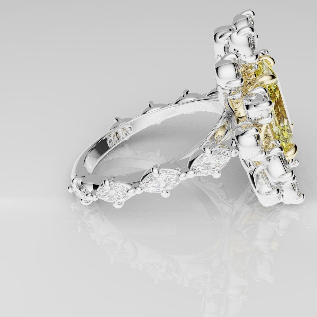 2ct Radiant Cut Fancy Yellow Ring with Pear and Marquise Diamond Cluster
