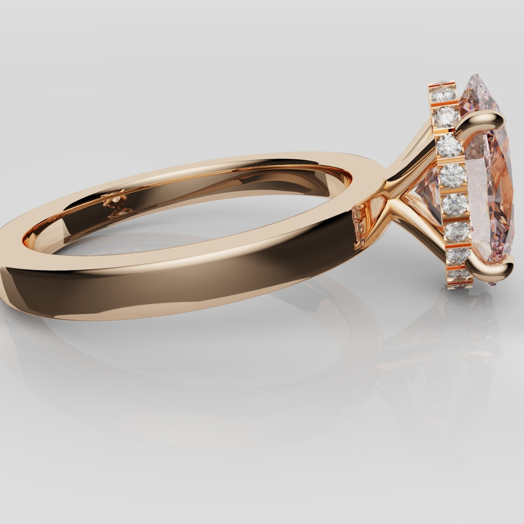 Pink Oval Diamond Hidden halo Engagement Ring