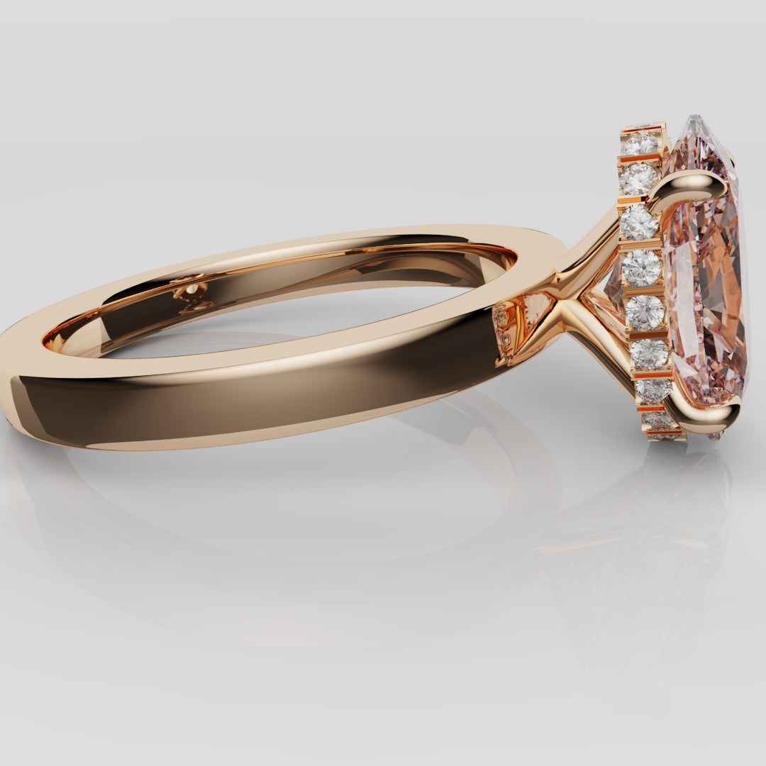 Pink Oval Diamond Hidden halo Engagement Ring