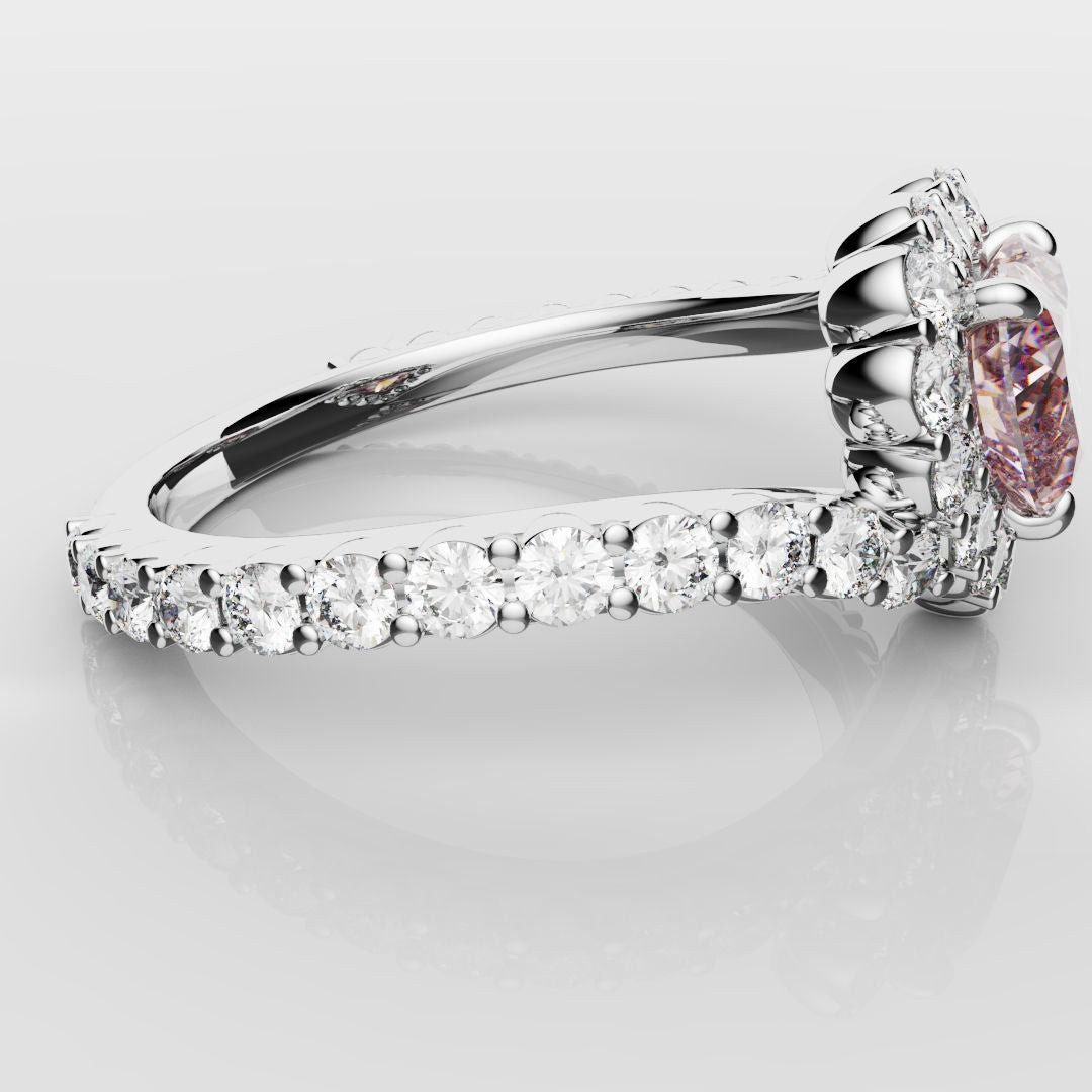 Pink Heart Diamond Halo Engagement Ring