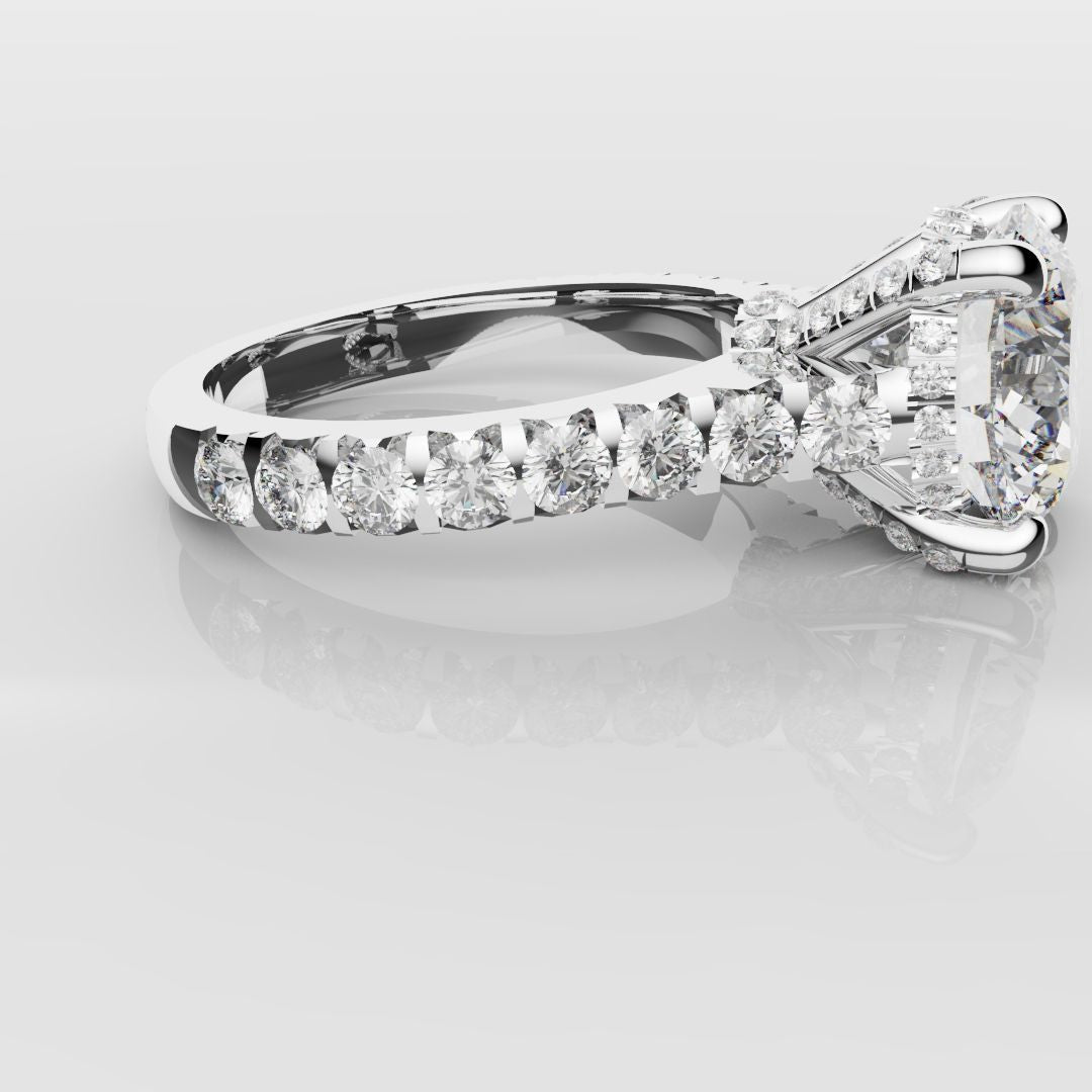 Round Brilliant Cut Hidden Halo With Diamond Set Claws
