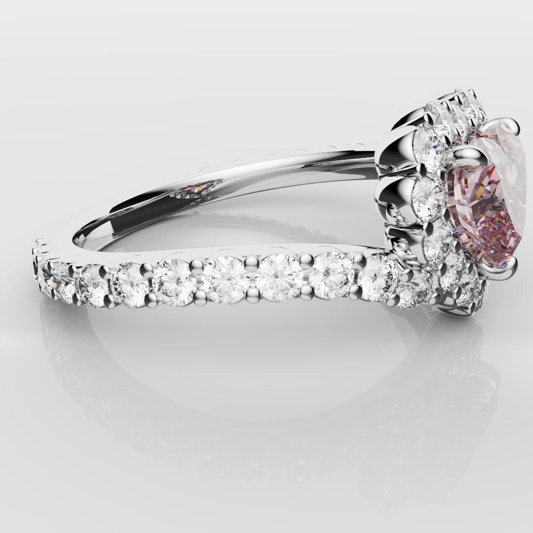 Pink Heart Diamond Halo Engagement Ring
