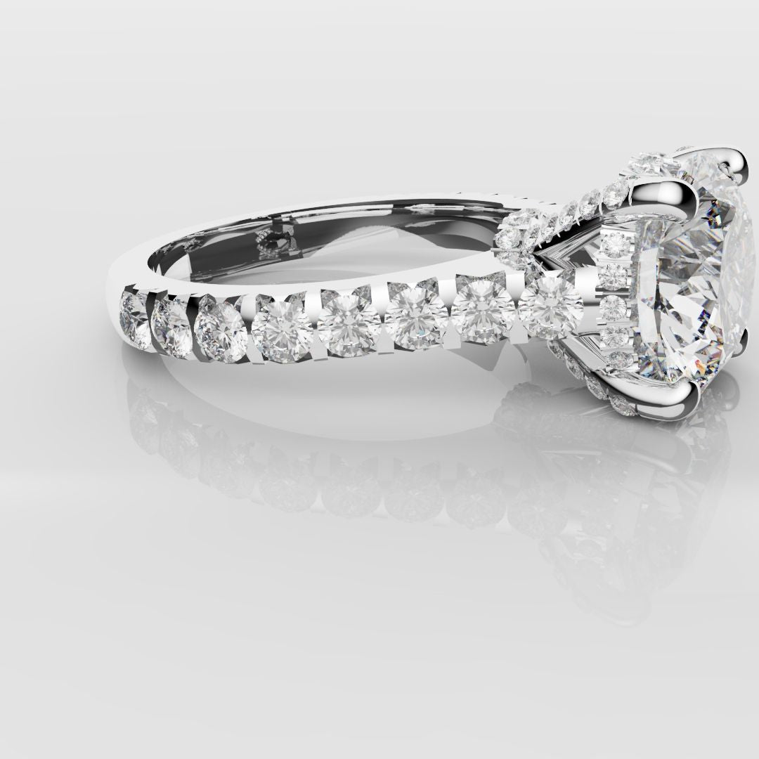 Round Brilliant Cut Hidden Halo With Diamond Set Claws