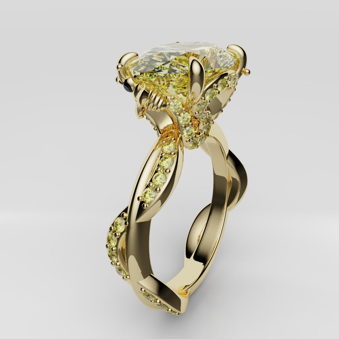 Oval Yellow Diamond Hidden Halo Honey Bee Engagement Ring