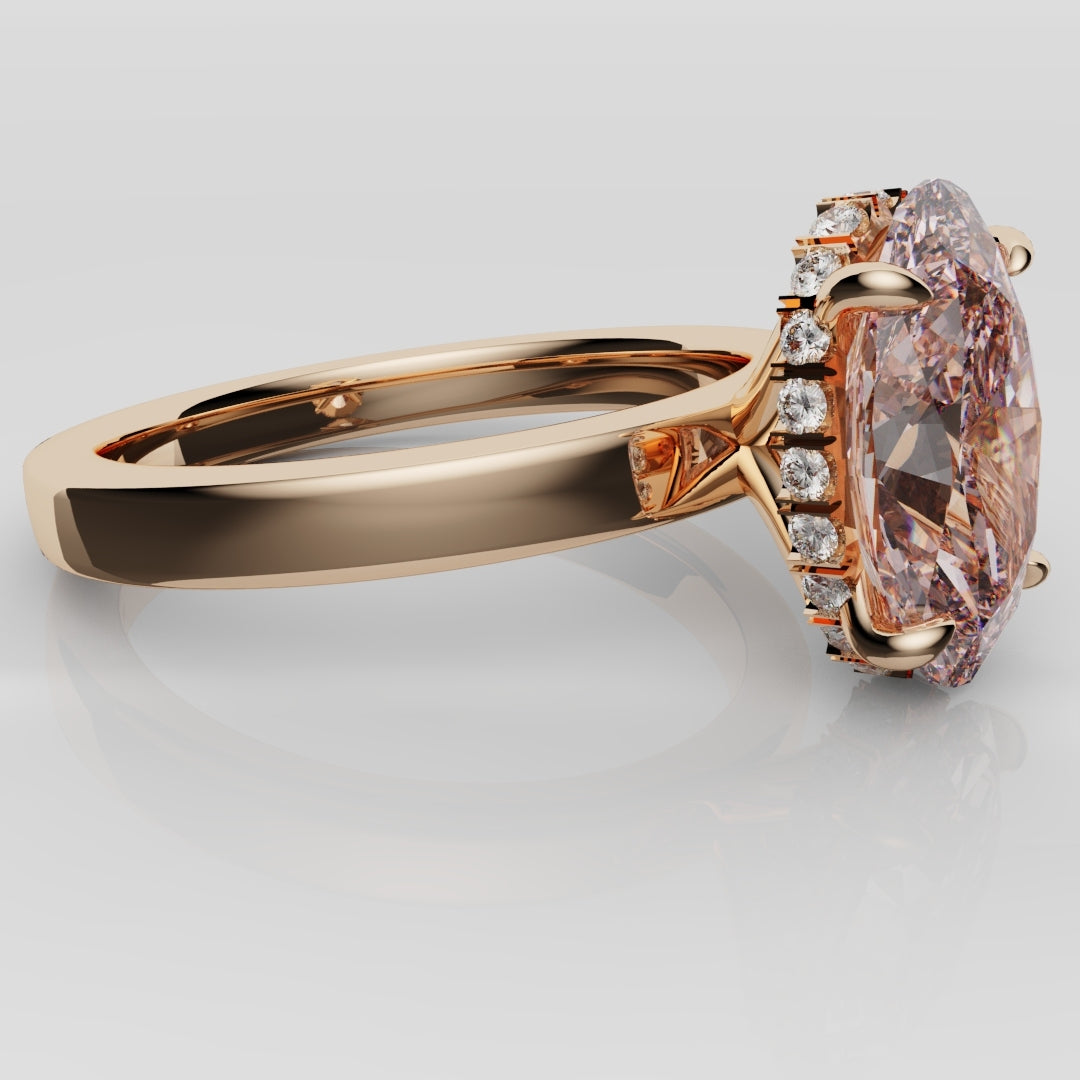 Pink Oval Diamond Hidden halo Engagement Ring