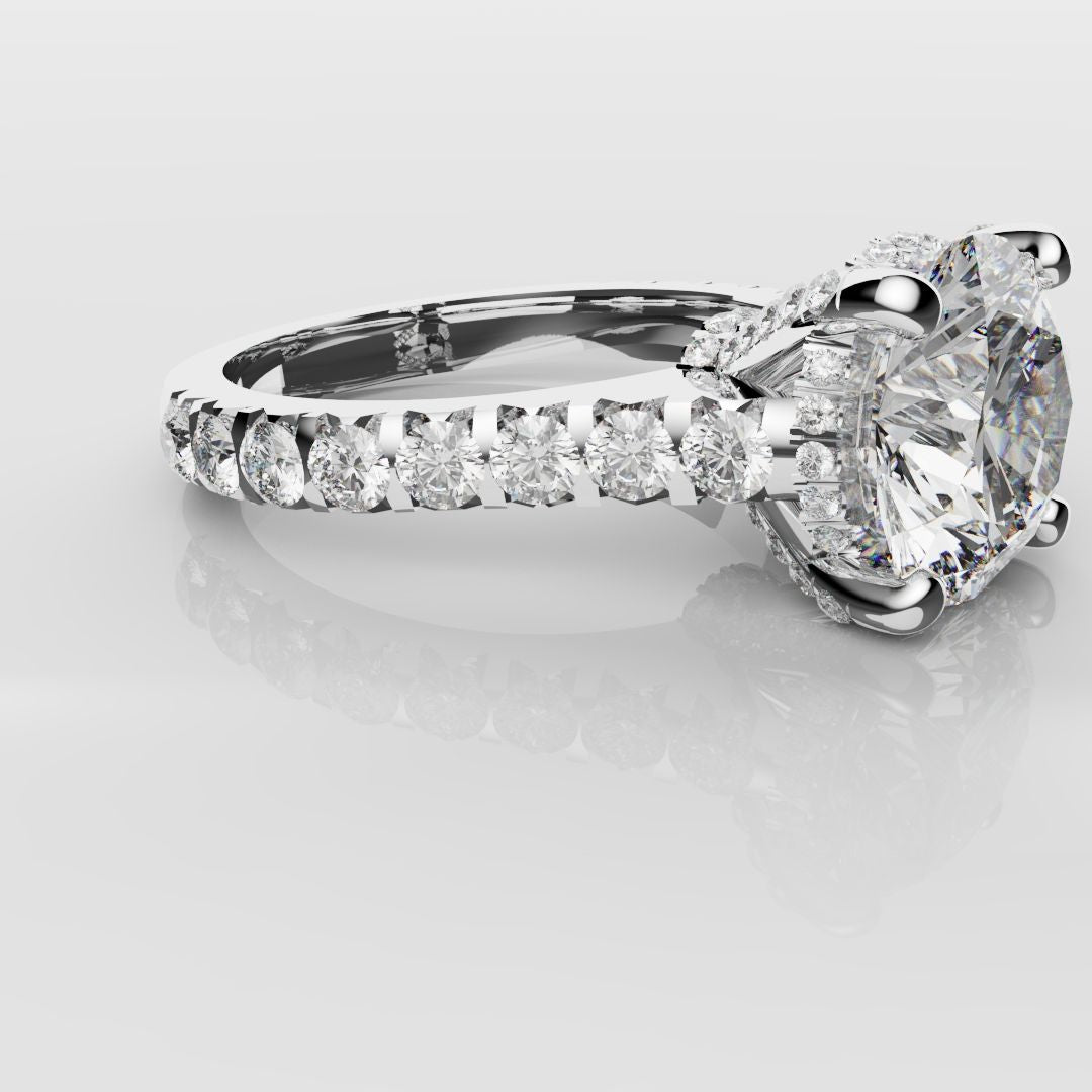 Round Brilliant Cut Hidden Halo With Diamond Set Claws