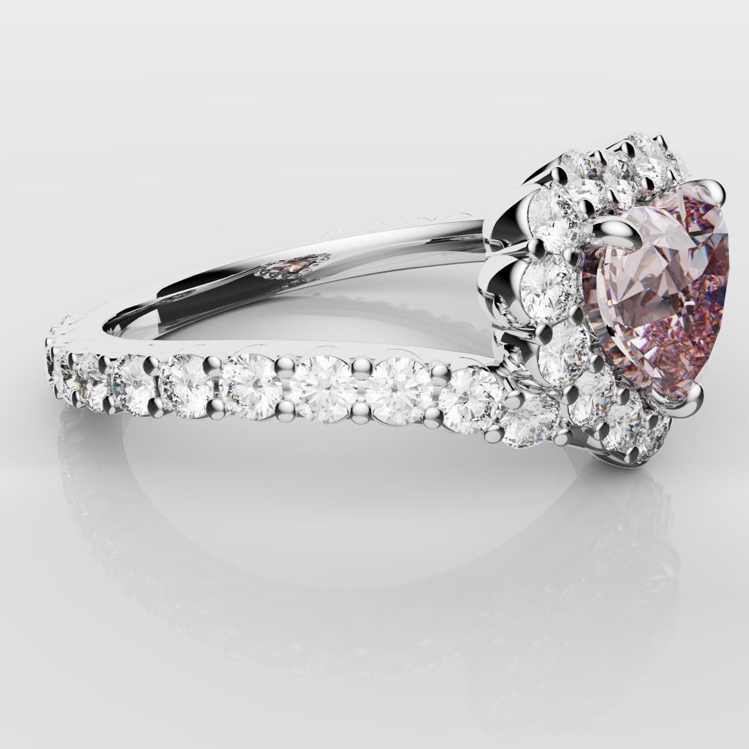 Pink Heart Diamond Halo Engagement Ring