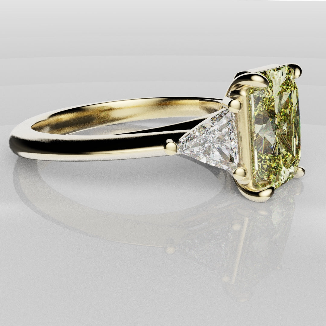 Fancy Yellow Radiant Cut Trilogy Engagement Ring