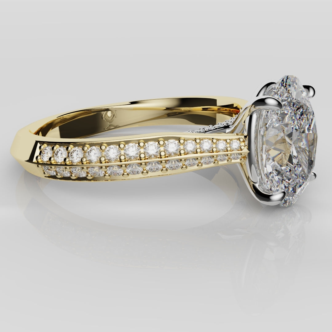 Double Row Pavé Oval Diamond Engagement Ring