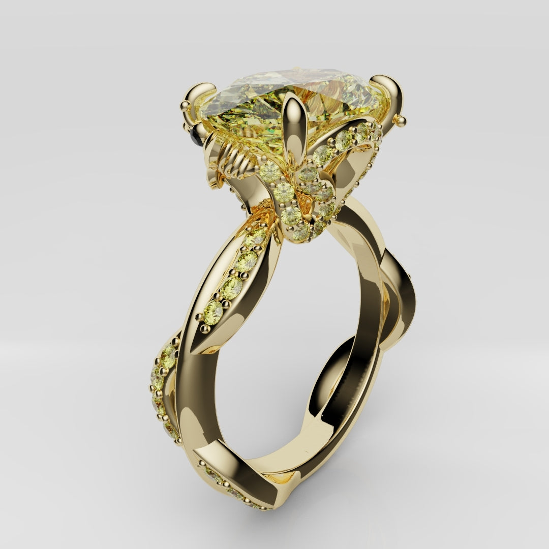 Oval Yellow Diamond Hidden Halo Honey Bee Engagement Ring