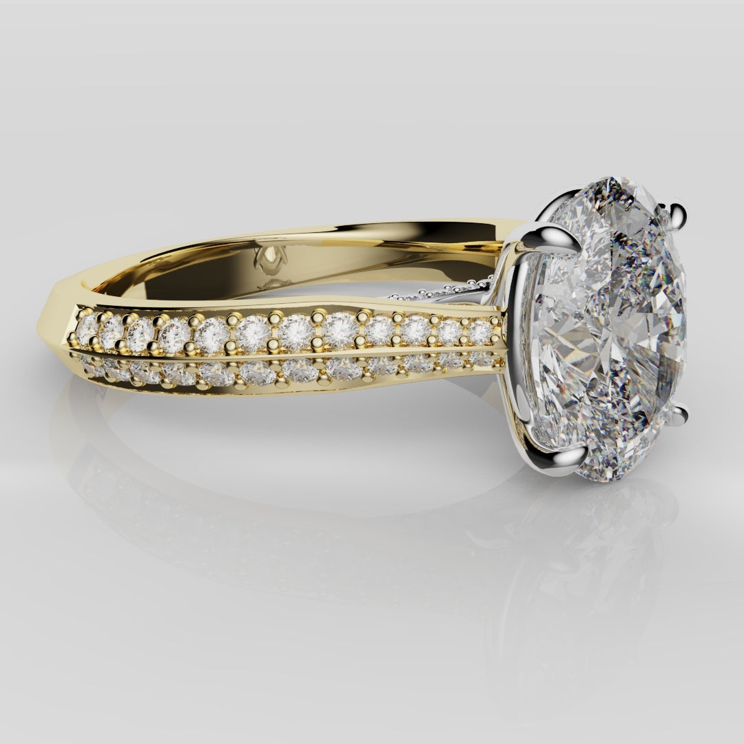 Double Row Pavé Oval Diamond Engagement Ring