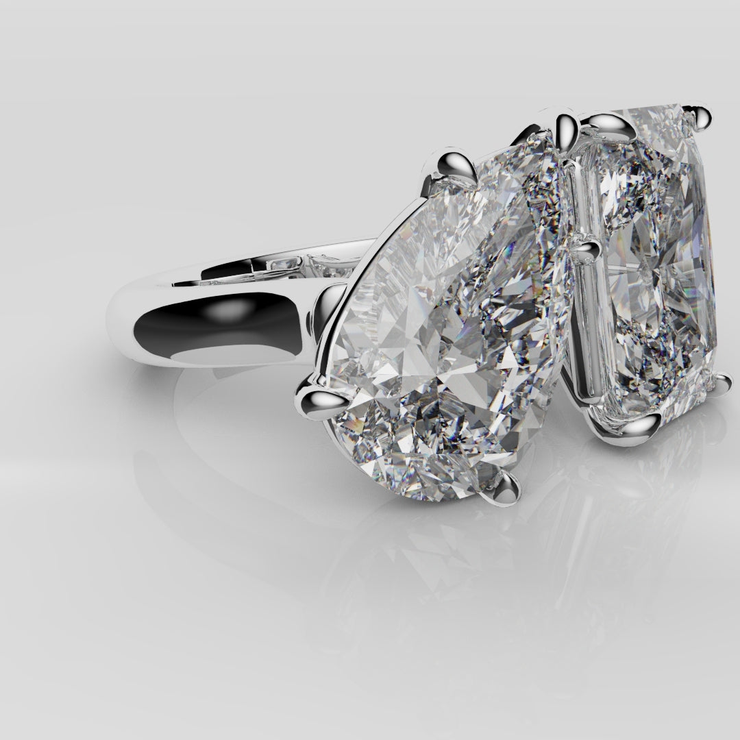 Radiant and Pear Diamond Toi & Moi Engagement Ring