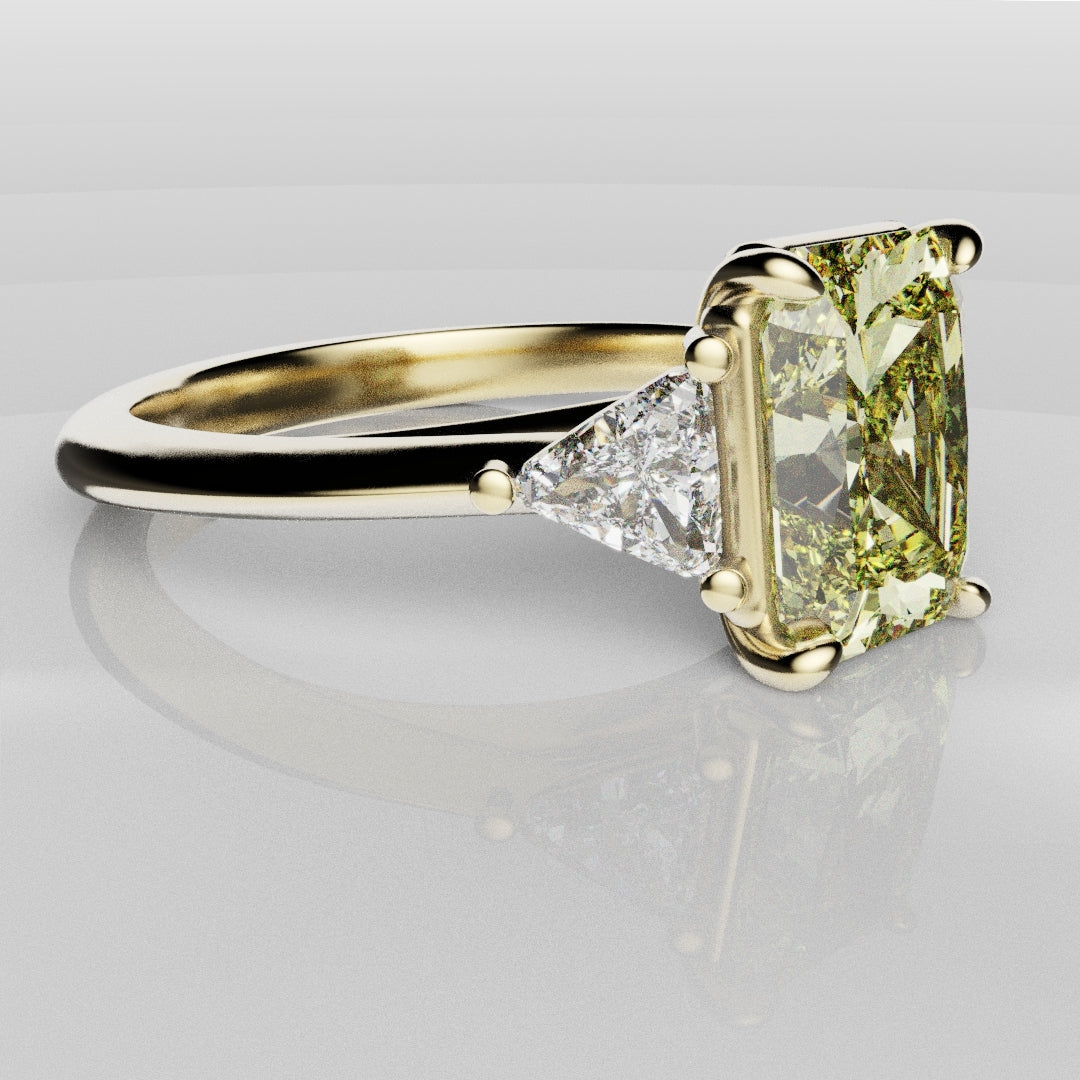 Fancy Yellow Radiant Cut Trilogy Engagement Ring