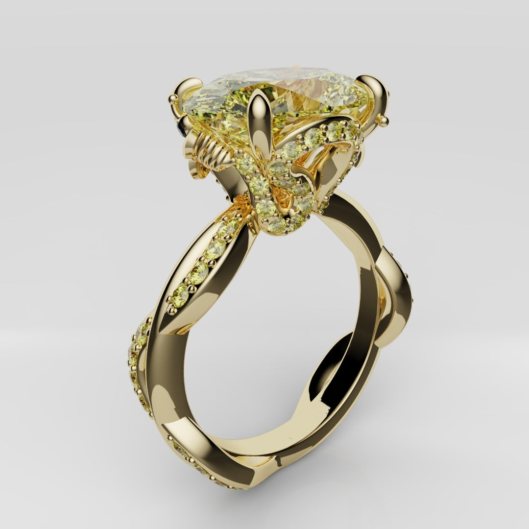 Oval Yellow Diamond Hidden Halo Honey Bee Engagement Ring
