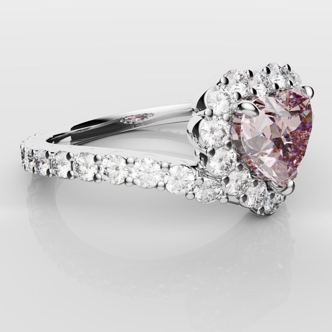 Pink Heart Diamond Halo Engagement Ring