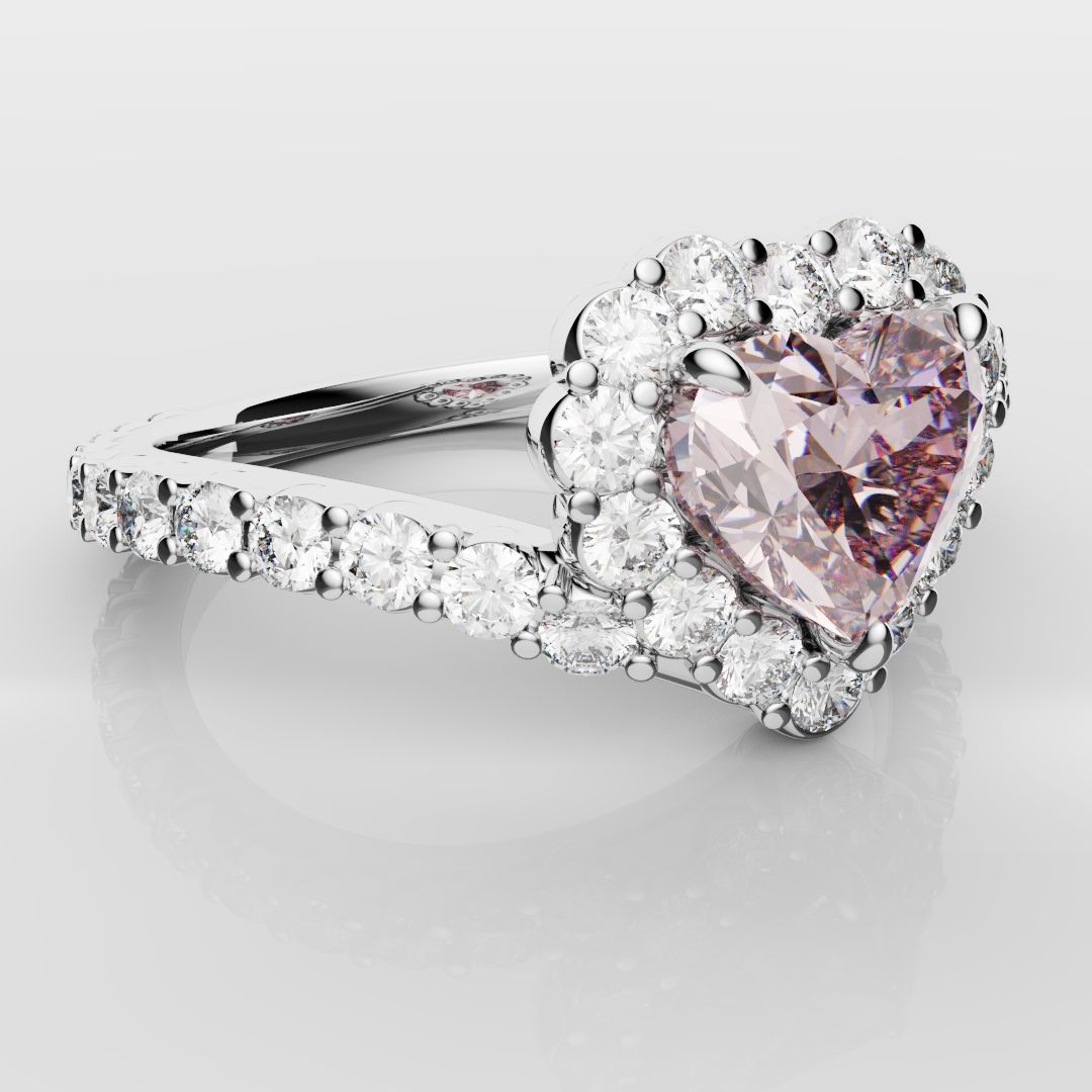 Pink Heart Diamond Halo Engagement Ring