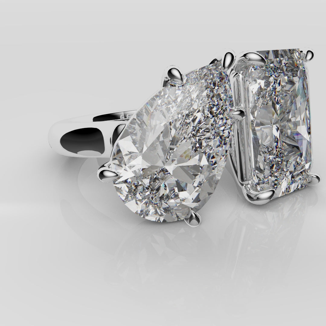 Radiant and Pear Diamond Toi & Moi Engagement Ring