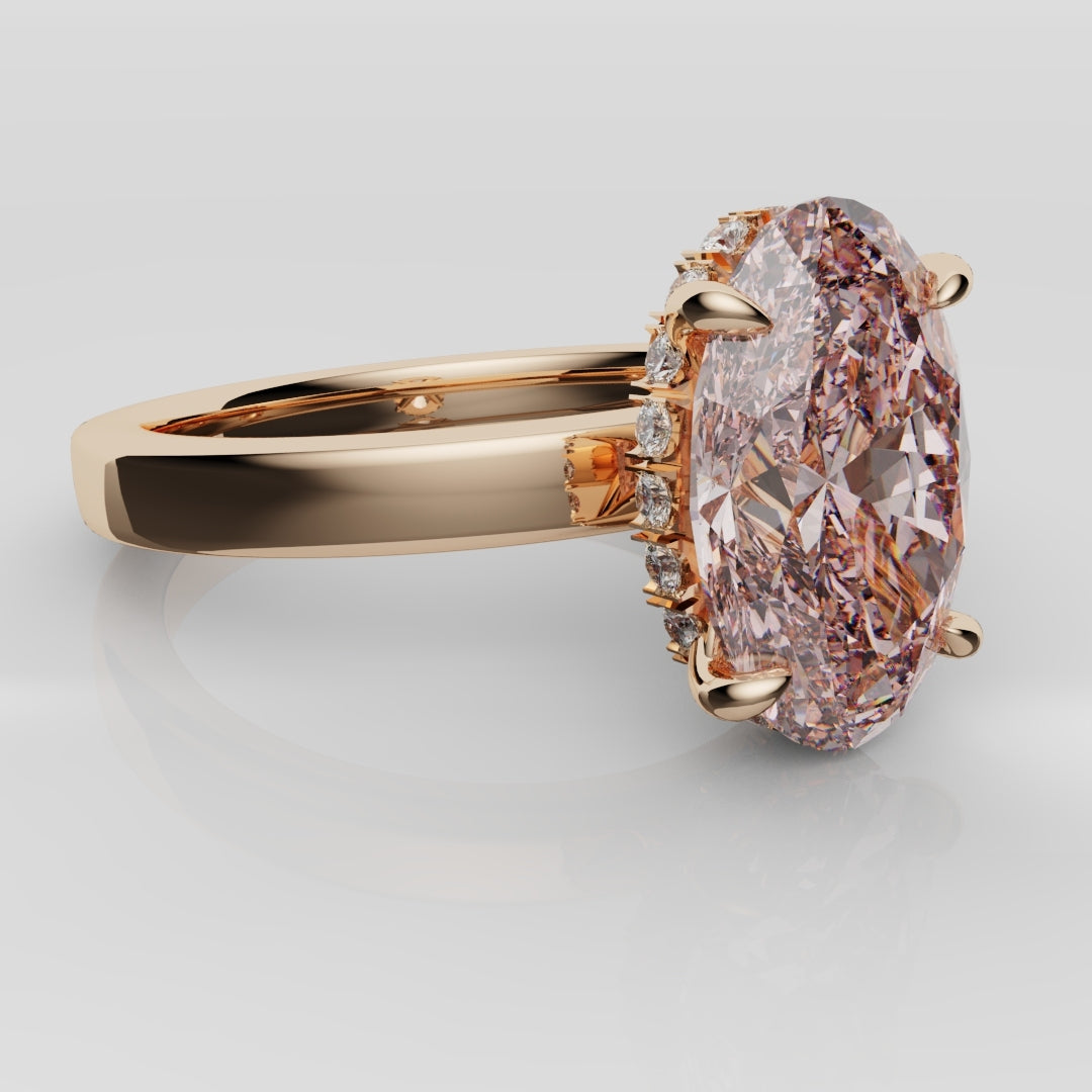 Pink Oval Diamond Hidden halo Engagement Ring