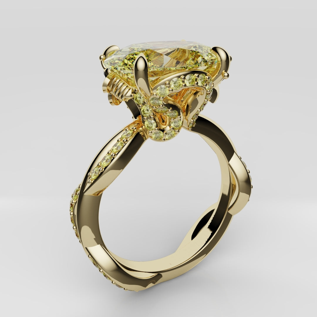 Oval Yellow Diamond Hidden Halo Honey Bee Engagement Ring