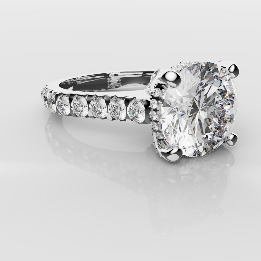 Round Brilliant Cut Hidden Halo With Diamond Set Claws