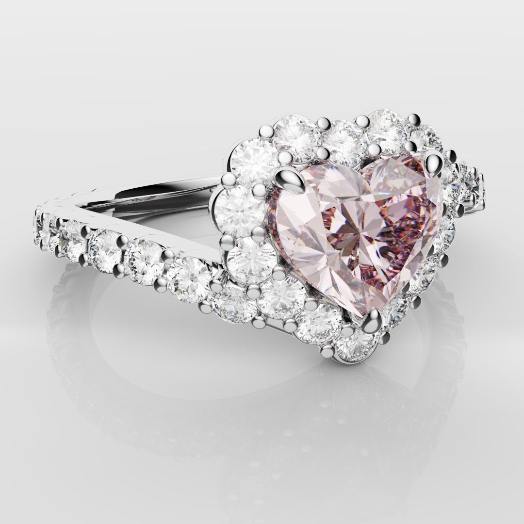 Pink Heart Diamond Halo Engagement Ring
