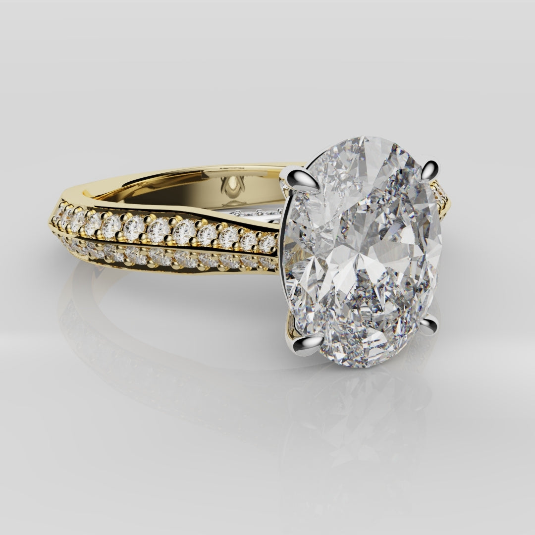 Double Row Pavé Oval Diamond Engagement Ring