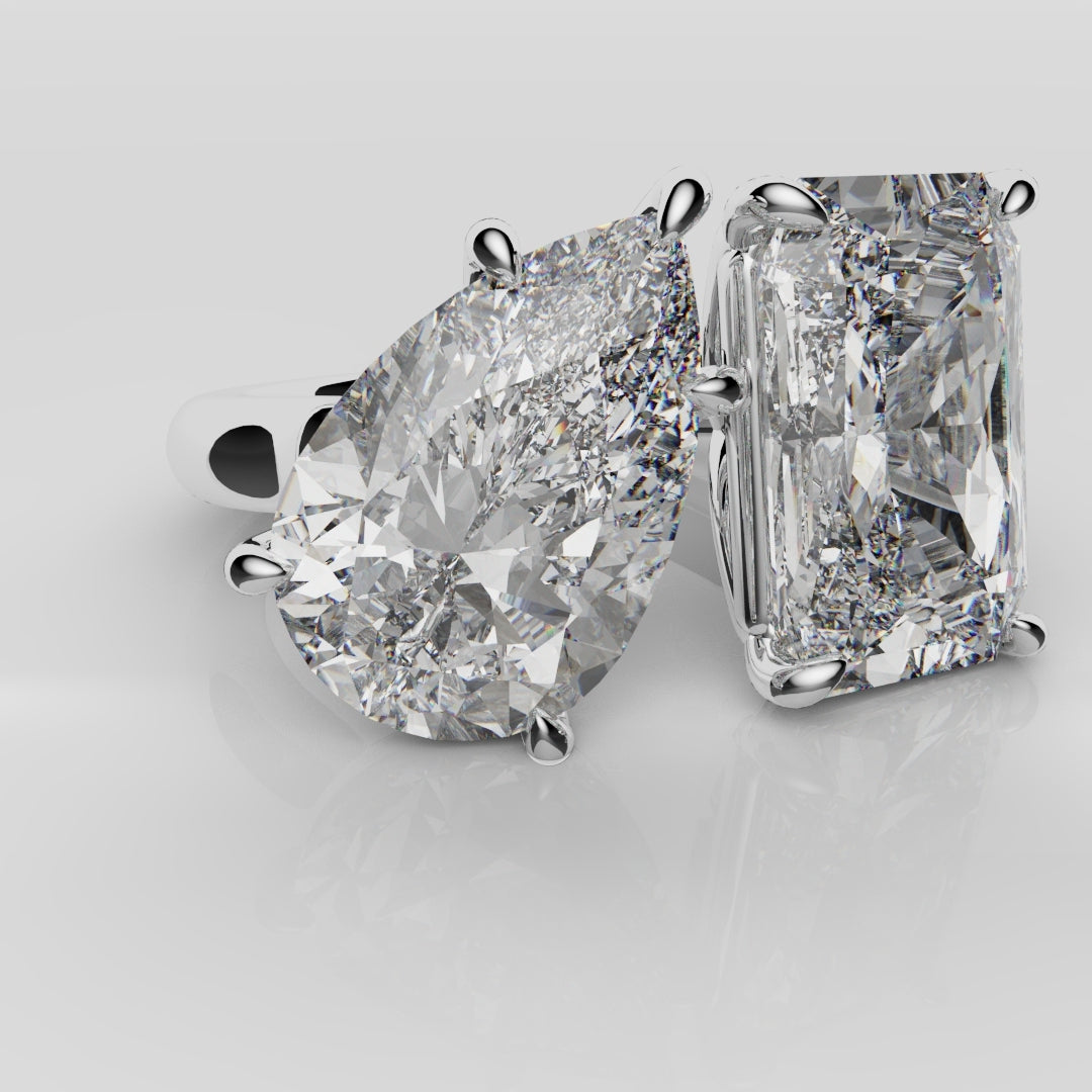 Radiant and Pear Diamond Toi & Moi Engagement Ring