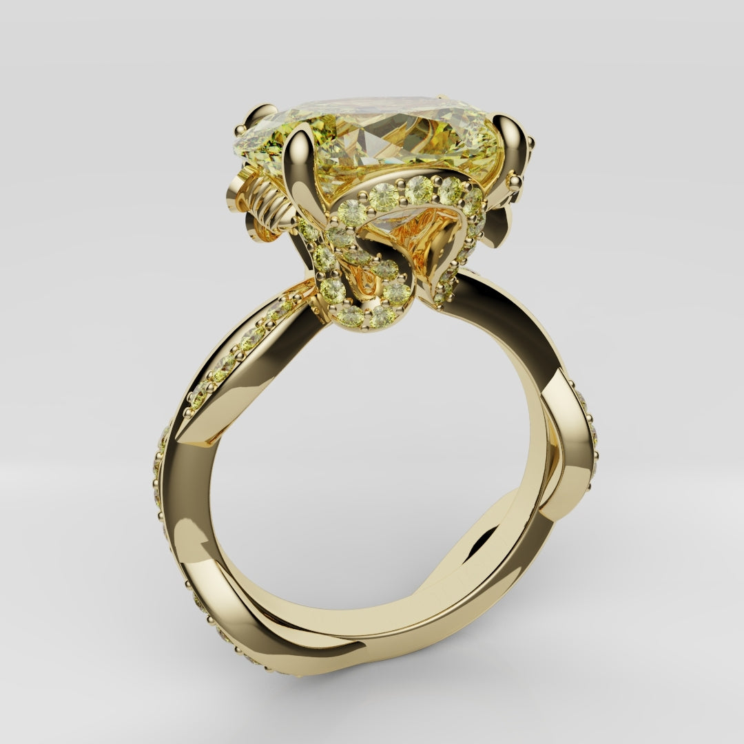 Oval Yellow Diamond Hidden Halo Honey Bee Engagement Ring