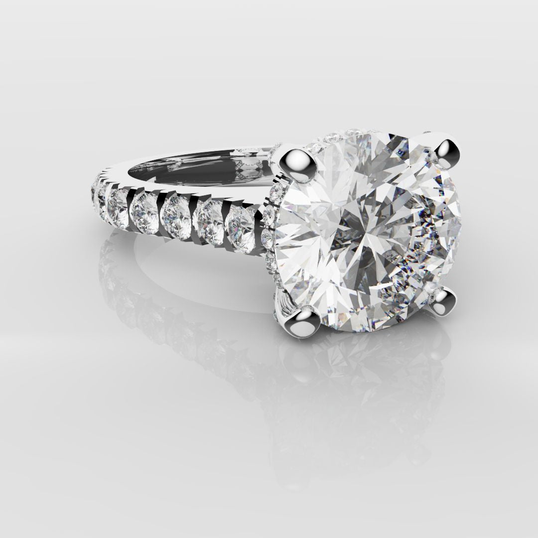 Round Brilliant Cut Hidden Halo With Diamond Set Claws