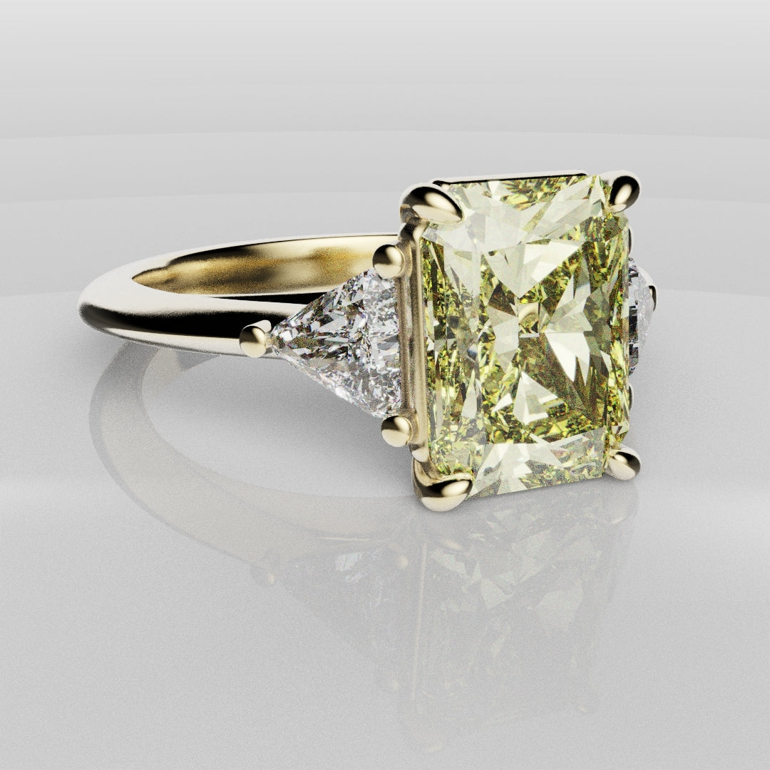 Fancy Yellow Radiant Cut Trilogy Engagement Ring