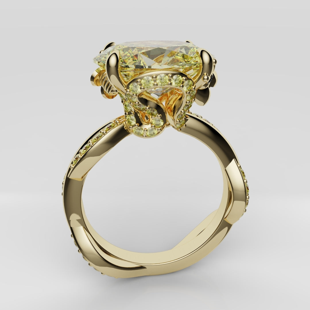 Oval Yellow Diamond Hidden Halo Honey Bee Engagement Ring