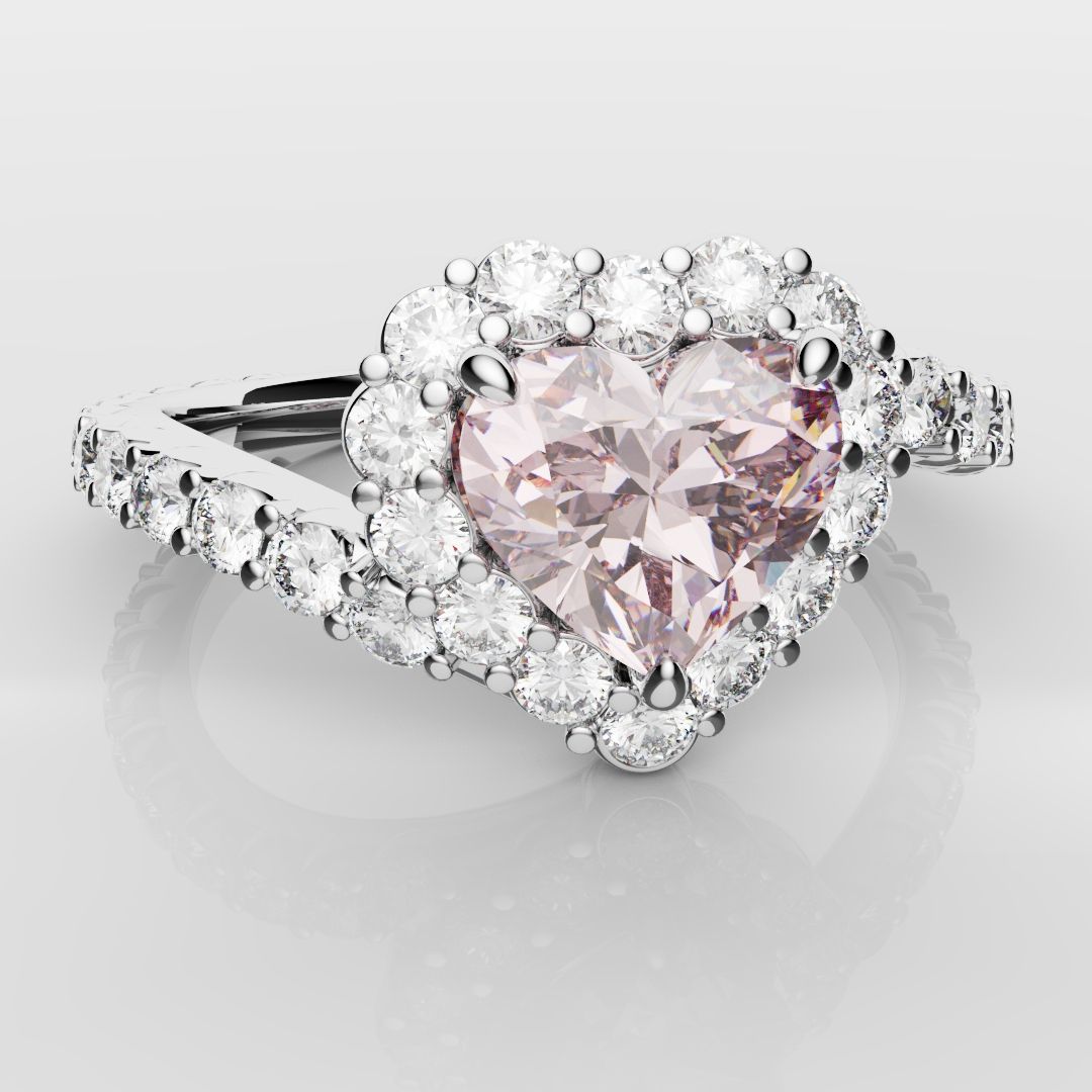 Pink Heart Diamond Halo Engagement Ring