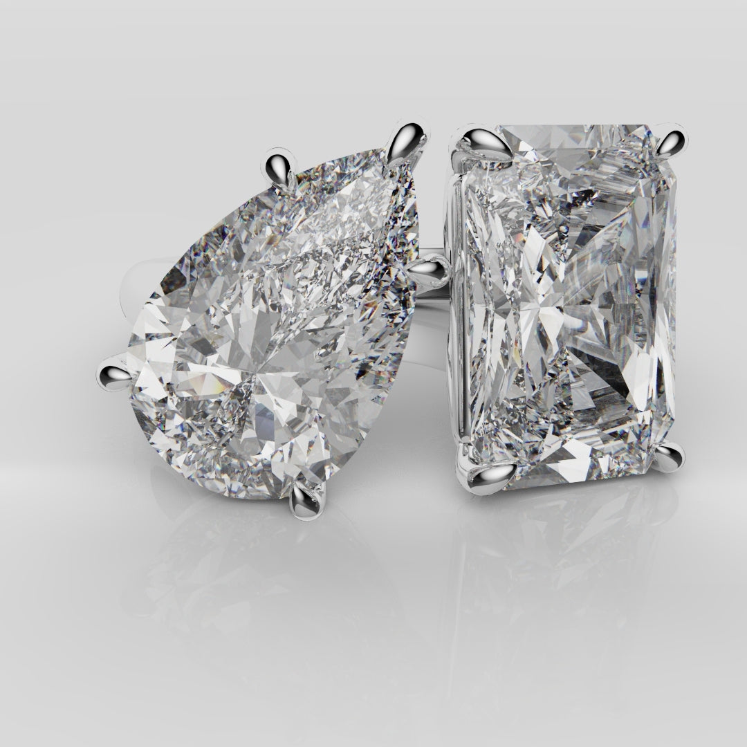 Radiant and Pear Diamond Toi & Moi Engagement Ring