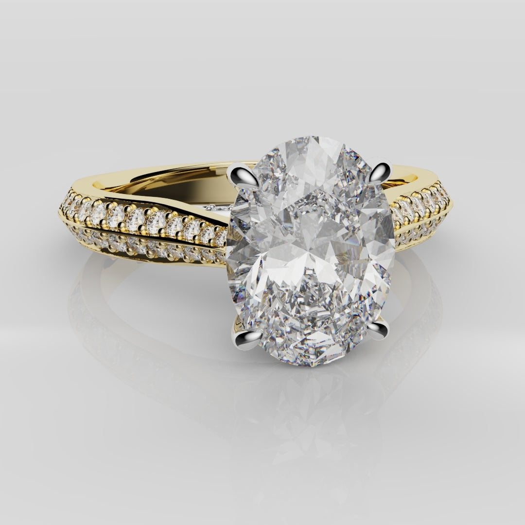 Double Row Pavé Oval Diamond Engagement Ring