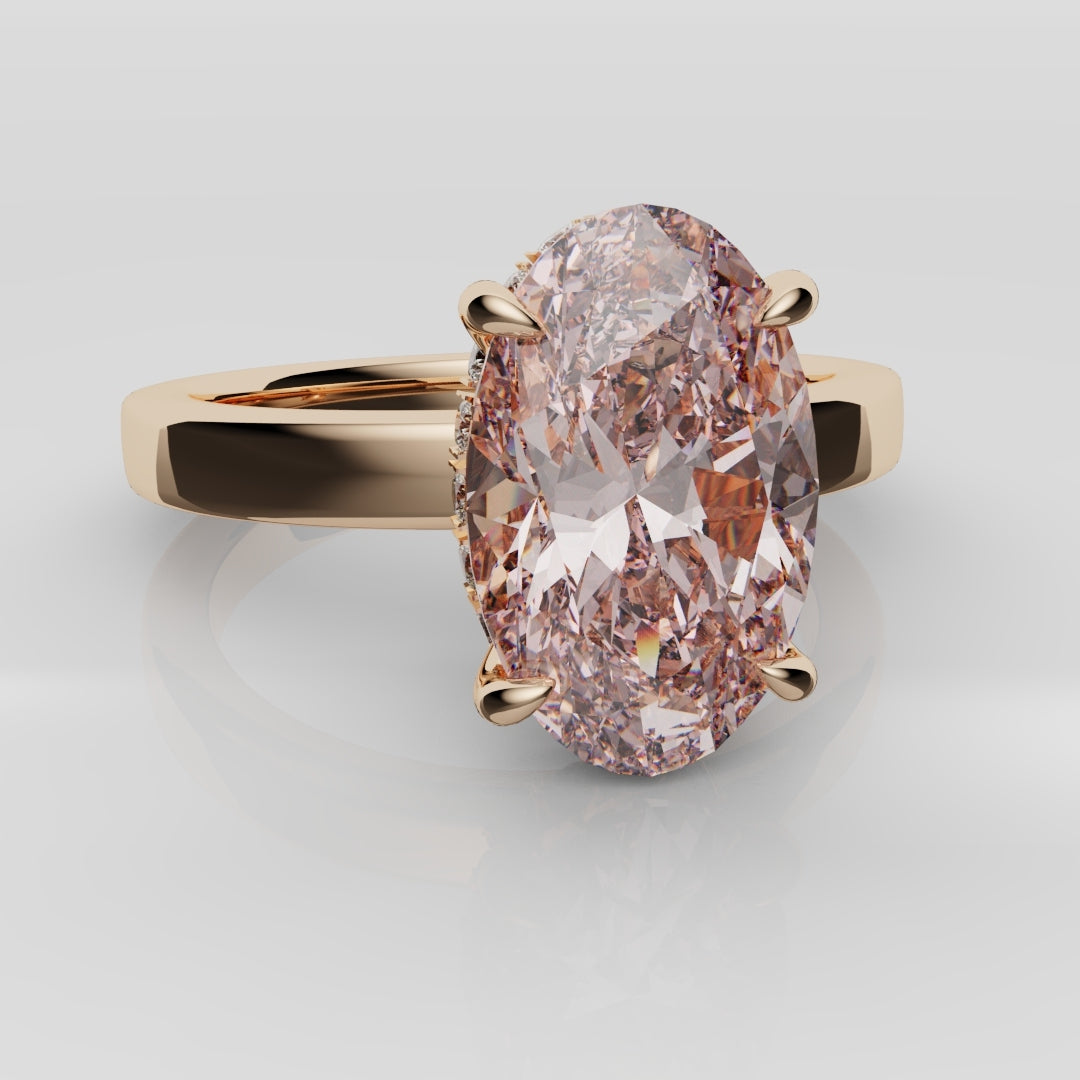 Pink Oval Diamond Hidden halo Engagement Ring