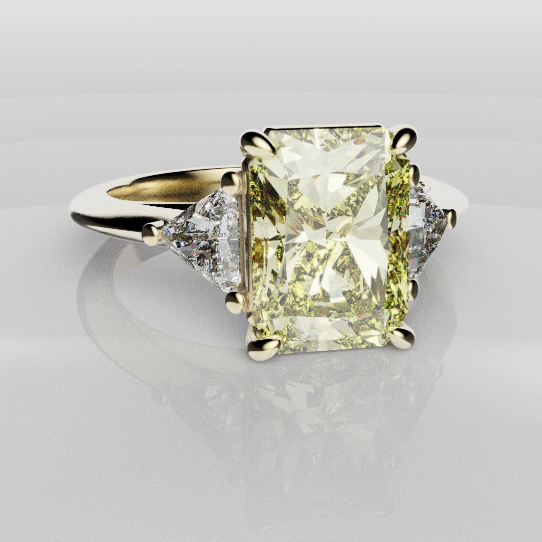 Fancy Yellow Radiant Cut Trilogy Engagement Ring