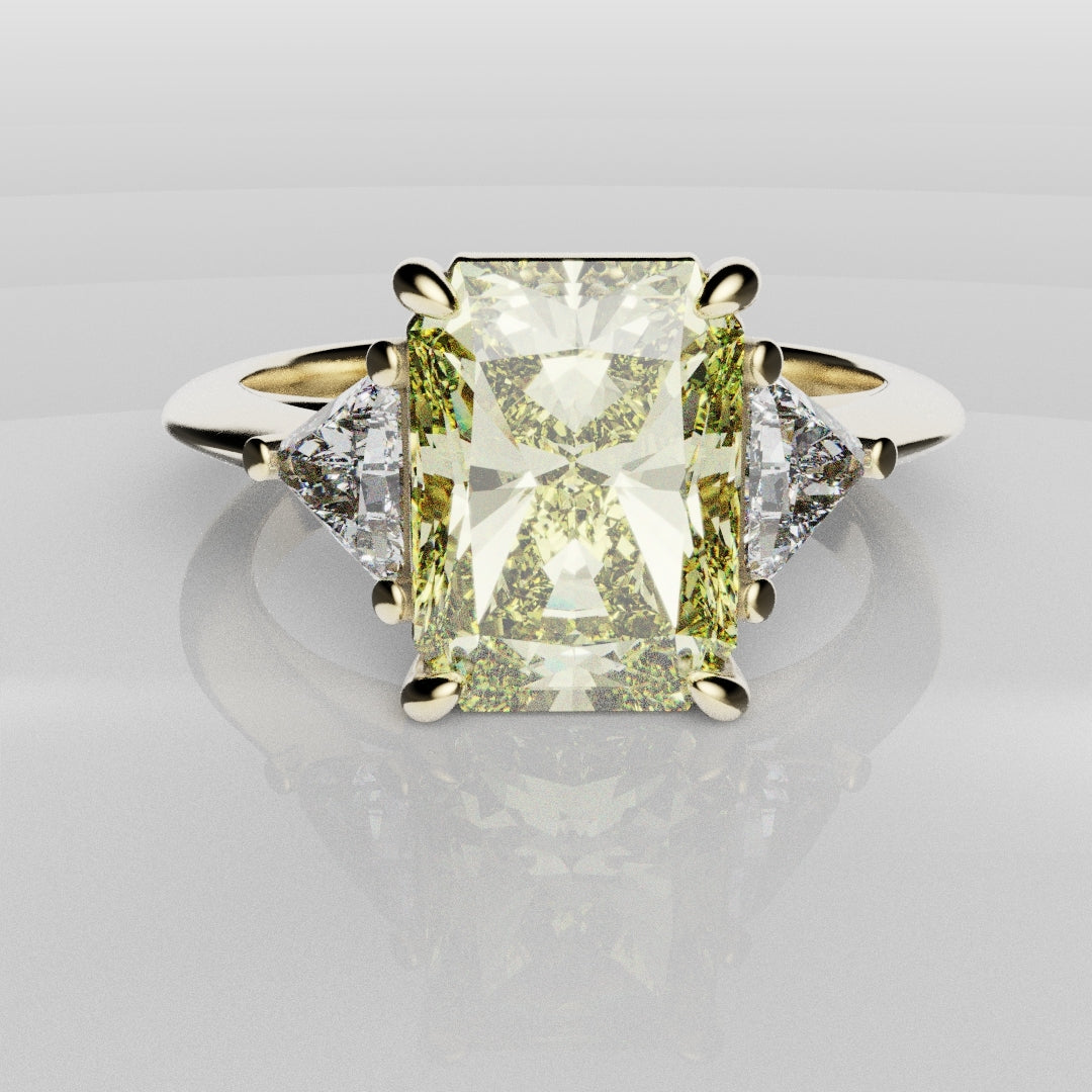 Fancy Yellow Radiant Cut Trilogy Engagement Ring