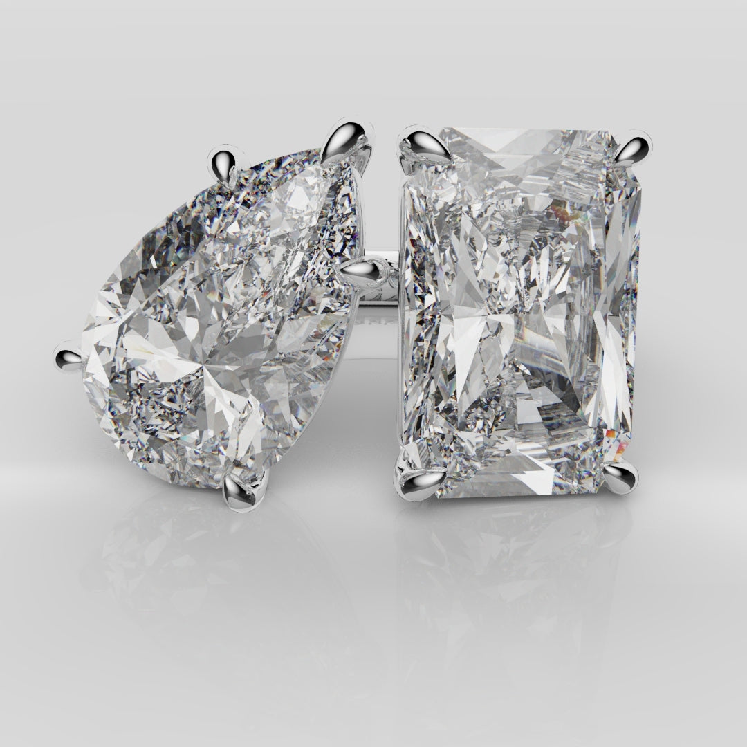 Radiant and Pear Diamond Toi & Moi Engagement Ring