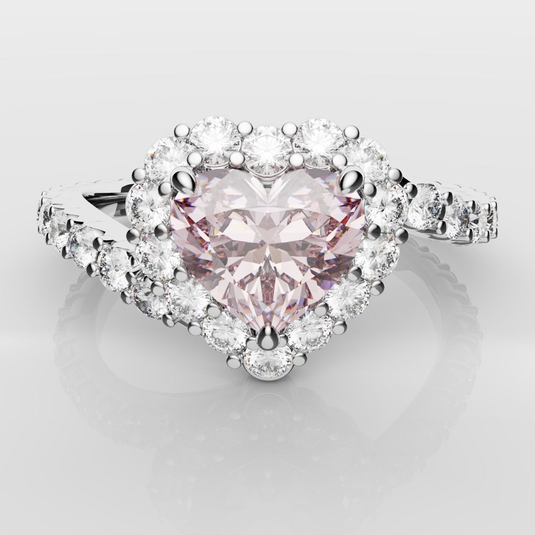 Pink Heart Diamond Halo Engagement Ring