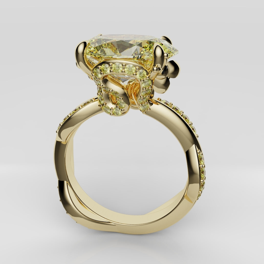 Oval Yellow Diamond Hidden Halo Honey Bee Engagement Ring