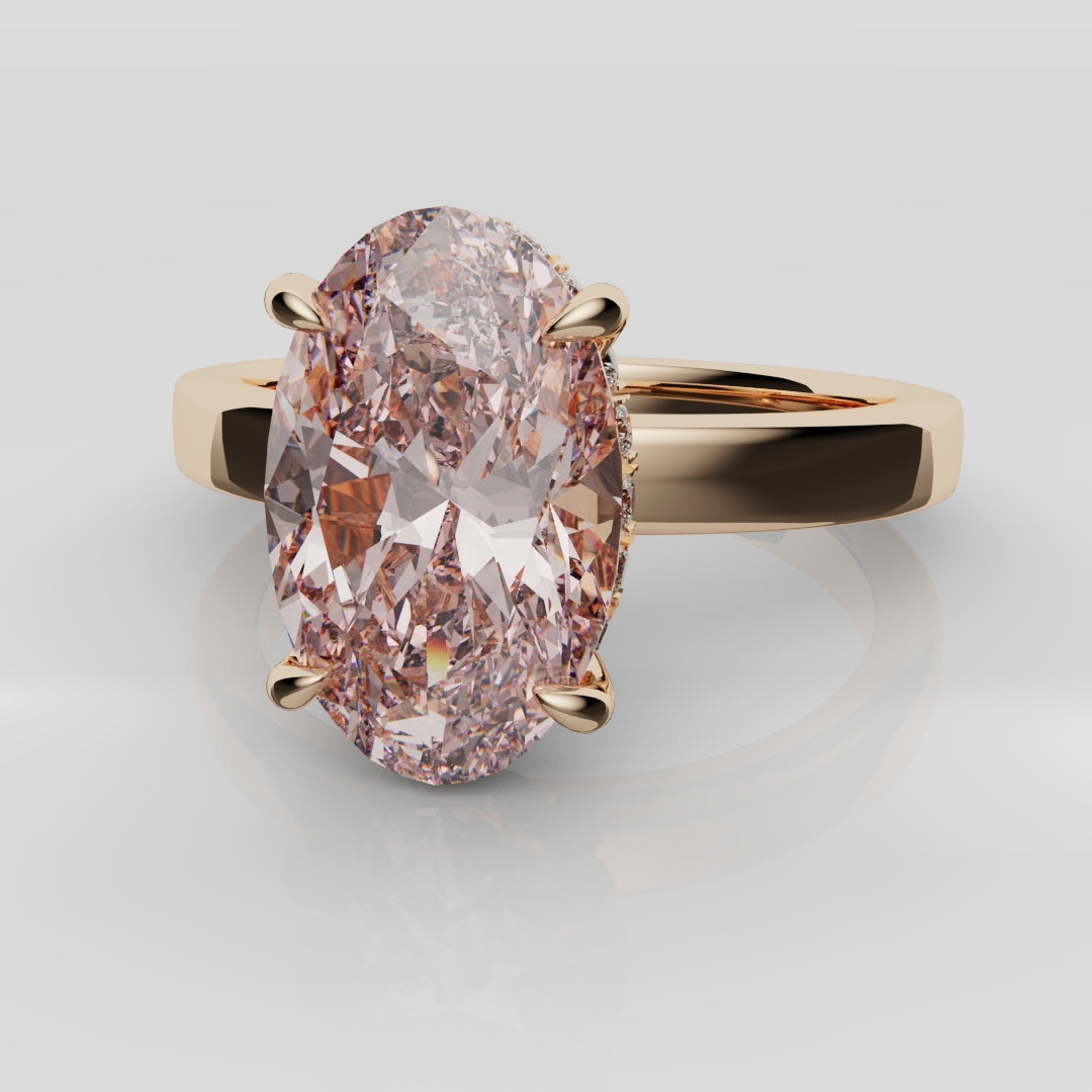 Pink Oval Diamond Hidden halo Engagement Ring
