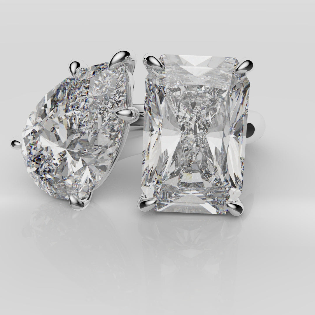 Radiant and Pear Diamond Toi & Moi Engagement Ring