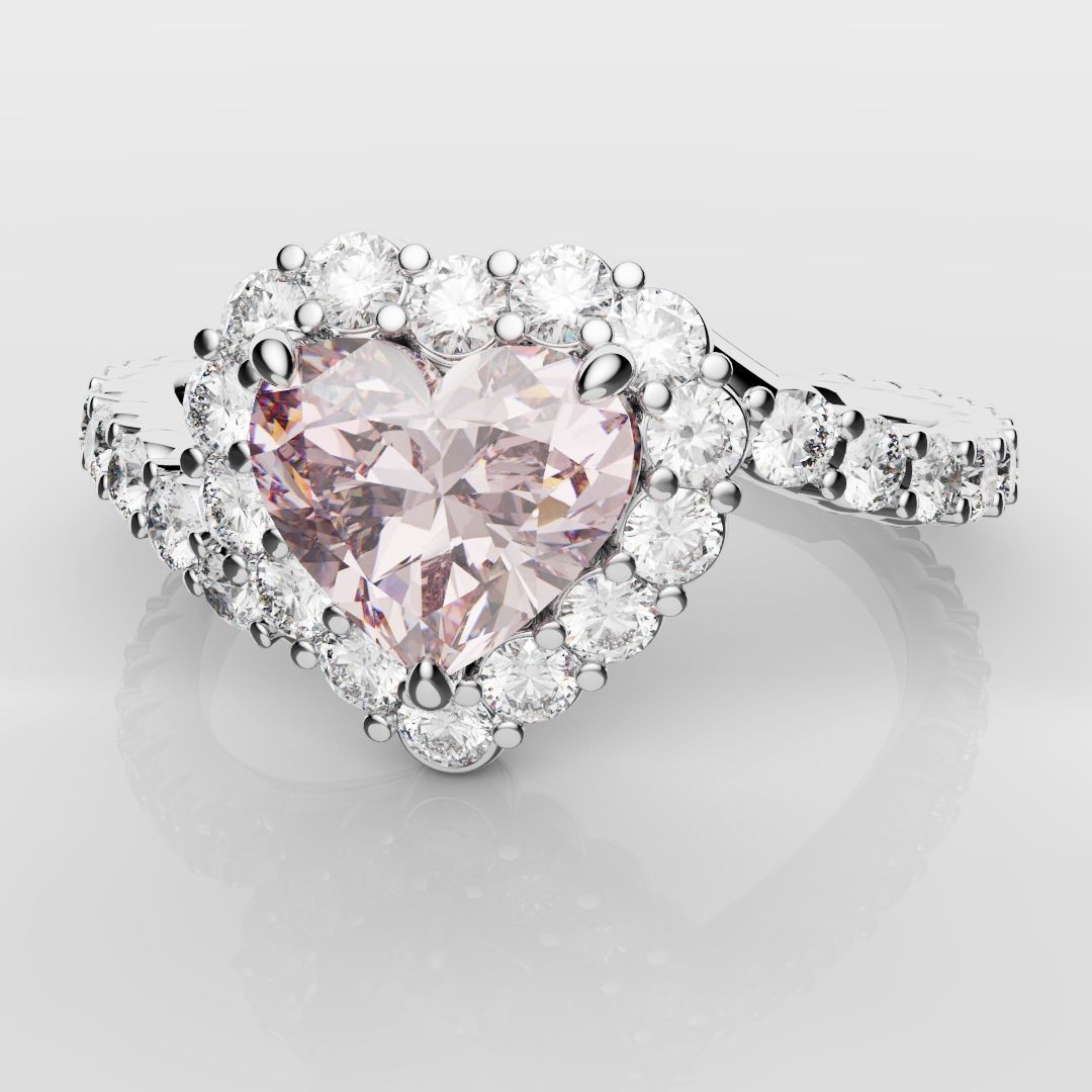 Pink Heart Diamond Halo Engagement Ring