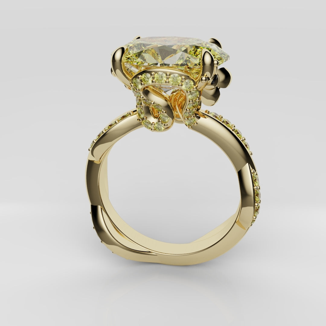 Oval Yellow Diamond Hidden Halo Honey Bee Engagement Ring