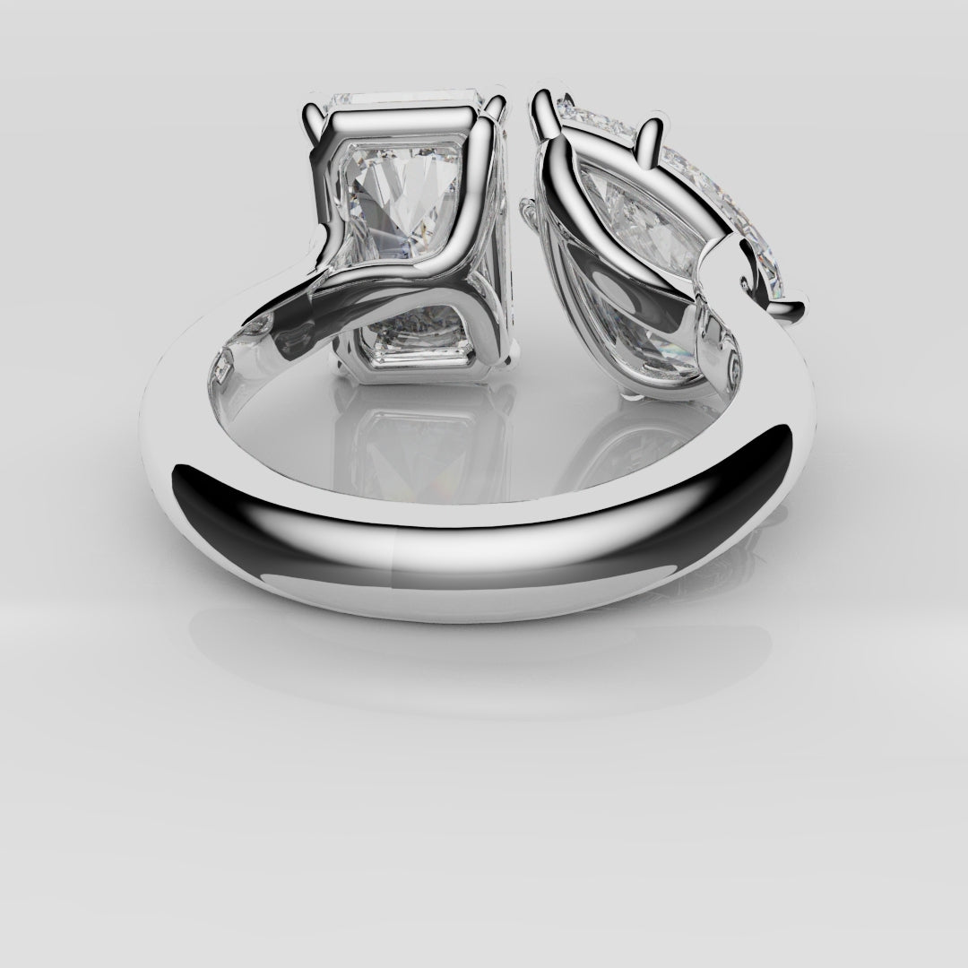 Radiant and Pear Diamond Toi & Moi Engagement Ring
